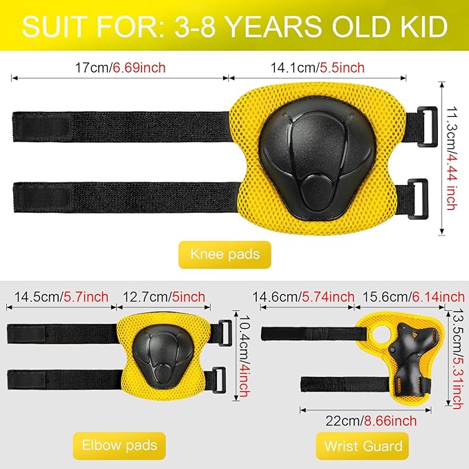 Wemfg Kids Protective Gear Set Knee Pads for Kids 3-14 Years Toddler Knee and Elbow Pads with Wrist Guards 3 in 1 for Skating Cycling Bike Rollerblading Scooter