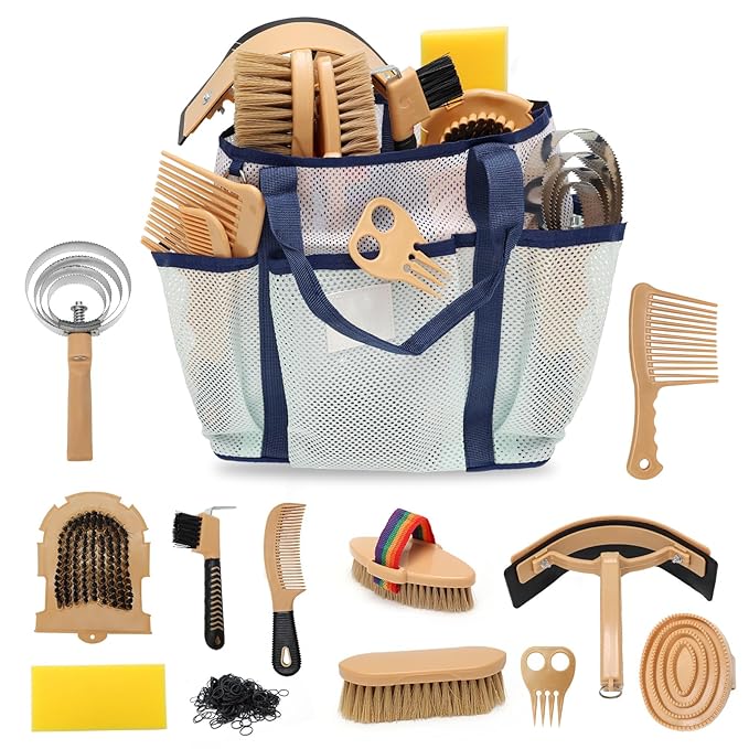 Horse Grooming Kit,13PCS Professional Horse Brushes for Grooming Care Supplies Set with Organizer Bag, Curry Comb, Hoof Pick, Horses Tack Brush Set for Effective Cleaning, Gift for Horse Riders