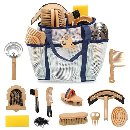 Horse Grooming Kit,13PCS Professional Horse Brushes for Grooming Care Supplies Set with Organizer Bag, Curry Comb, Hoof Pick, Horses Tack Brush Set for Effective Cleaning, Gift for Horse Riders