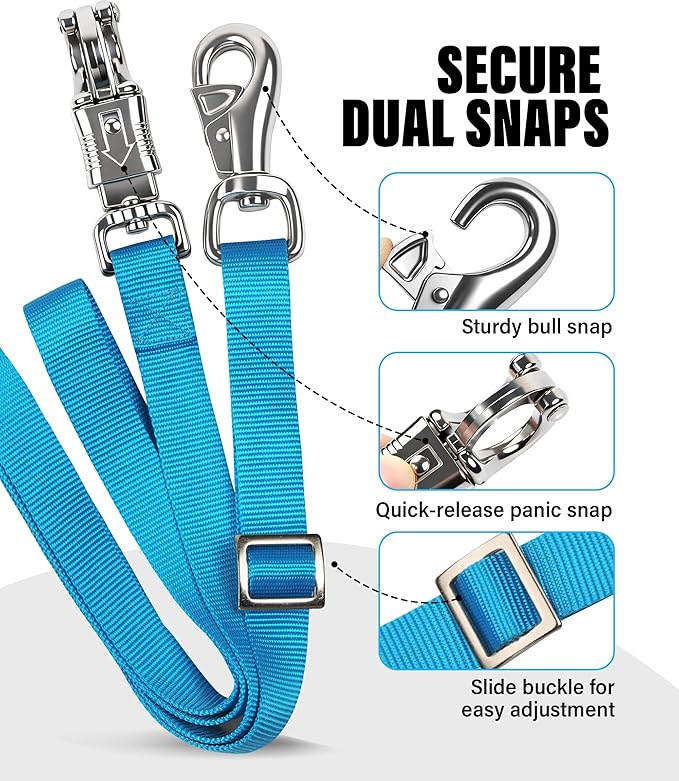 Cross Ties for Horse, Nylon Trailer Tie w/Quick-Release Panic Snap & Bull Snap Horse Trailer Accessories, Adjustable Length Range 42.5" to 73", Equestrian Supplies, Azure