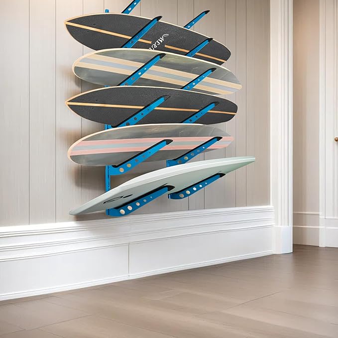 ShouRong Snowboard Wall Mount, Adjustable 5/6 Board Surfboard Rack, Surfboard Wall Hangers for Surfboard, Wakeboard, and Snowboard Storage at Home or Garage
