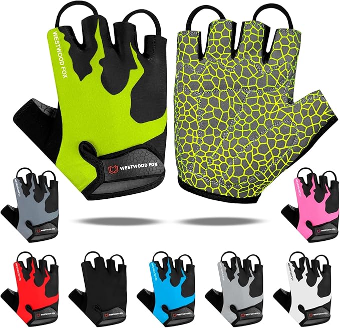 WESTWOOD FOX Cycling Gloves Half Finger Unisex Padded Grips Palm Bicycle Summer MTB Bike Gloves for Men Women Non-Slip Fingerless Short Mountain Bike Sports Hiking Climbing Gym