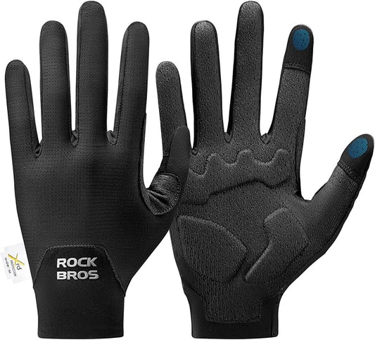 ROCKBROS Cycling Gloves for Men Women XRD Shock Absorbing Bicycle Riding Anti-Slip Breathable Full Finger UV-Sun-Protection Gloves for Road/Mountain & Electric Bike,E-Bike Commuter