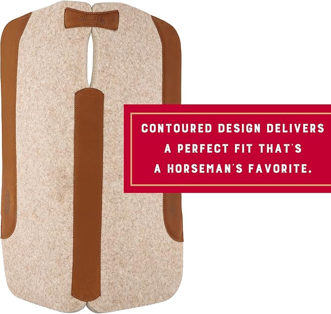 Weaver Equine 33" x 32" Contoured Wool Blend Felt Horse Saddle Pad, Shock Absorbing Western Saddle Pad for Protection, Durable Equine Supplies, ‎Tan