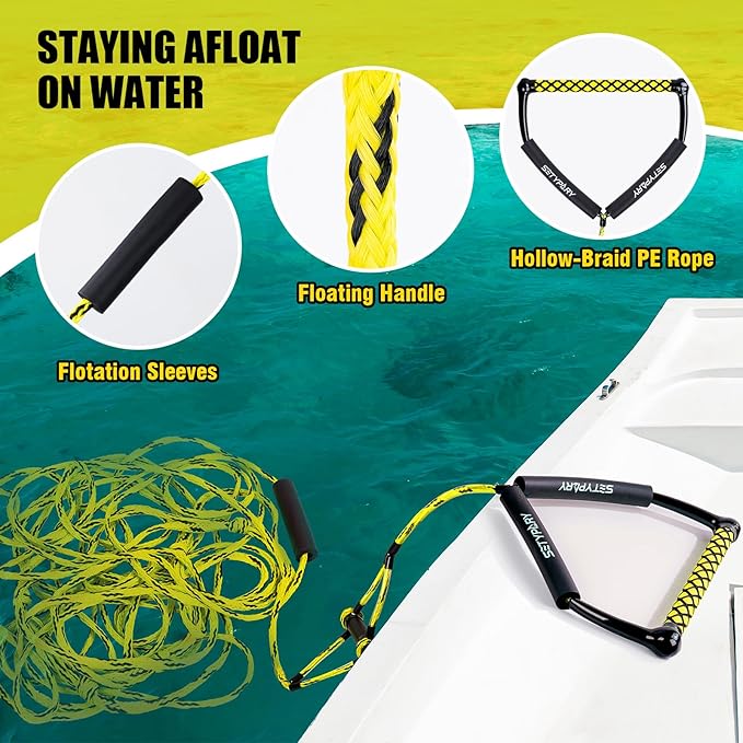 75FT Wakeboard Rope and Handle, Floating Water Ski Rope for Watersports, 4 Sections Ski Ropes for Water Skiing, Kneeboarding, Wakeboarding
