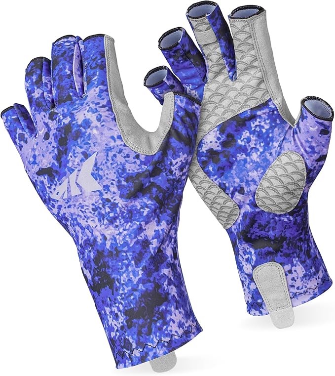 KastKing La Sal Fishing Gloves UPF50+ Sun Gloves UV Protection Fingerless Gloves Men Women for Outdoor, Kayaking, Rowing, Paddling, Canoeing, Hunting