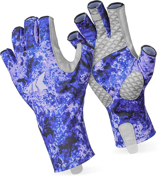 KastKing La Sal Fishing Gloves UPF50+ Sun Gloves UV Protection Fingerless Gloves Men Women for Outdoor, Kayaking, Rowing, Paddling, Canoeing, Hunting