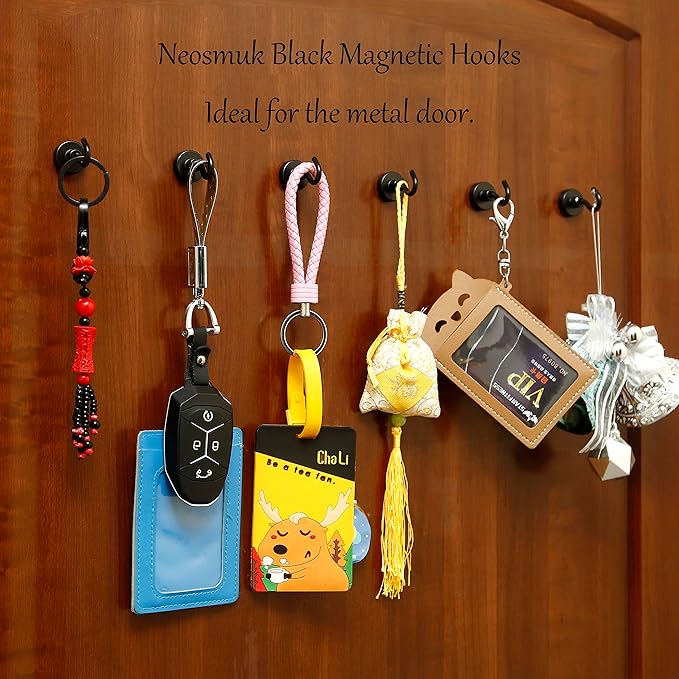 Neosmuk Magnetic Hooks, Heavy Duty 40lb+ Strong Magnet Hook for Cruise Cabins, Cruise Ship Essentials for Hanging, Metal Wall Refrigerator Hangers (Black, 10 Pack)
