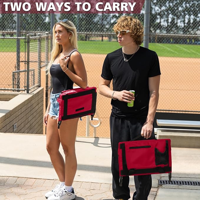 Stadium Seats for Bleachers 2 Pack w/Back Support Bleacher Seat Soft Cushion Light Weight Includes Shoulder Strap & Cup Holder, Front & Back Zipper Pocket, Suitable for Sports Events,Maroon