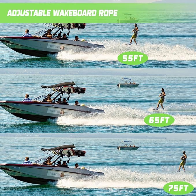 75FT Wakeboard Rope and Handle, No Stretch Dyneema Wakeboard Tow Rope, 4 Sections Floating Water Ski Ropes for Wakeboarding, Waterskiing, Kneeboarding and Wakesurfing