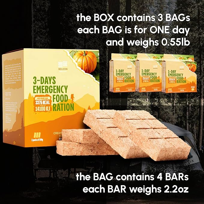Emergency Food Supply - Cream Pumpkin Survival Ration - 20 Years Shelf Life - 3 Days