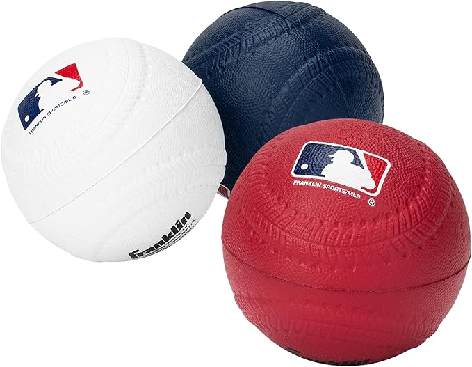 Franklin Sports Foam Baseballs - Soft Foam Practice Baseballs for Kids - Perfect for Hitting and Indoor or Outdoor Play - 3 Pack - Official MLB Licensed Product
