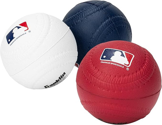 Franklin Sports Foam Baseballs - Soft Foam Practice Baseballs for Kids - Perfect for Hitting and Indoor or Outdoor Play - 3 Pack - Official MLB Licensed Product