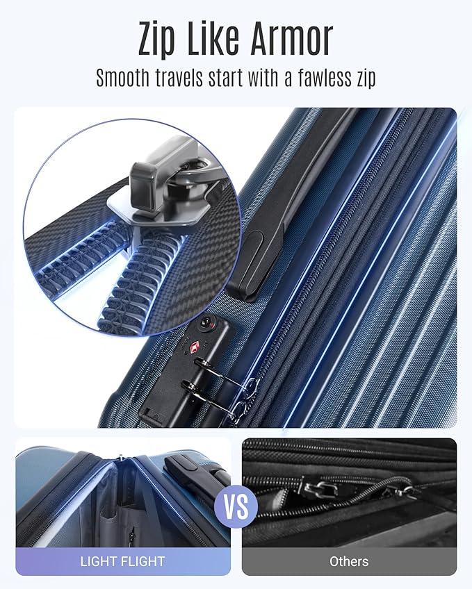 LIGHT FLIGHTスーツケースセット、耐久性のあるハードシェル3点セット、スピナーホイール付き、TSAロック付き軽量ハードサイドスーツケースセット、大型旅行用スーツケースセット（20インチ24インチ28インチ）、ルージュダスト