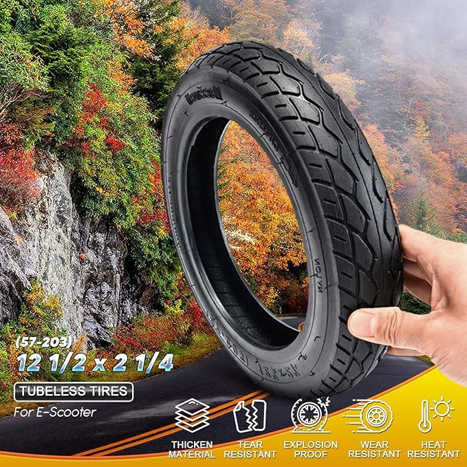 57-203 Scooter Tubeless Tire | 12.5x2.25 Vacuum E-Bike Tire | Thick Wear-Resistant Non-Slip Anti-Stab Scooter Tire