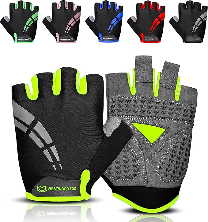 WESTWOOD FOX Cycling Gloves for Men Women,Half Finger Unisex Gel Padded Anti-Slip Mountain Bike Gloves, Breathable Shock Absorption Grip Palm Bicycle Summer Riding MTB Bike Gloves