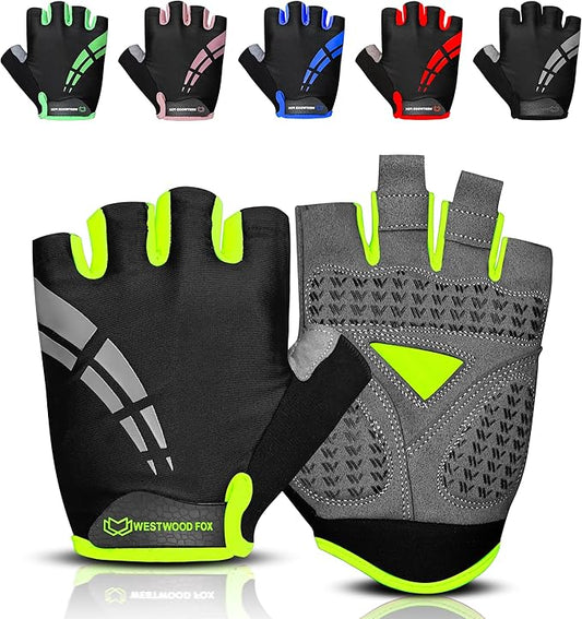 WESTWOOD FOX Cycling Gloves for Men Women,Half Finger Unisex Gel Padded Anti-Slip Mountain Bike Gloves, Breathable Shock Absorption Grip Palm Bicycle Summer Riding MTB Bike Gloves