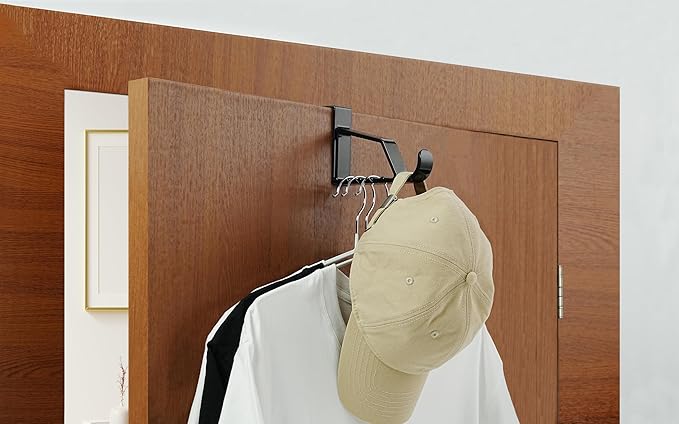 NewTalent 2pcs Over The Door Hanger Holder (Black) 2 Pack Over The Door Hooks for Hangers, Door Hanger Hooks, Storage Organizers