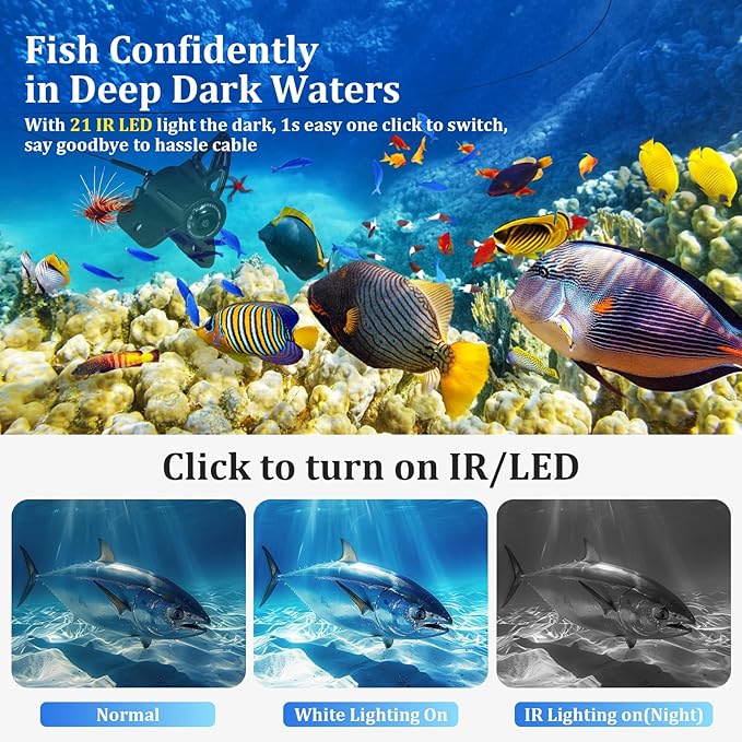 Underwater Fishing Camera, 4.3 Inch LCD, Infrared Night Vision, Wide Angle IP68 Waterproof Portable Fish Camera for Ice, Lake, Boat & Kayak Fishing (Gold)