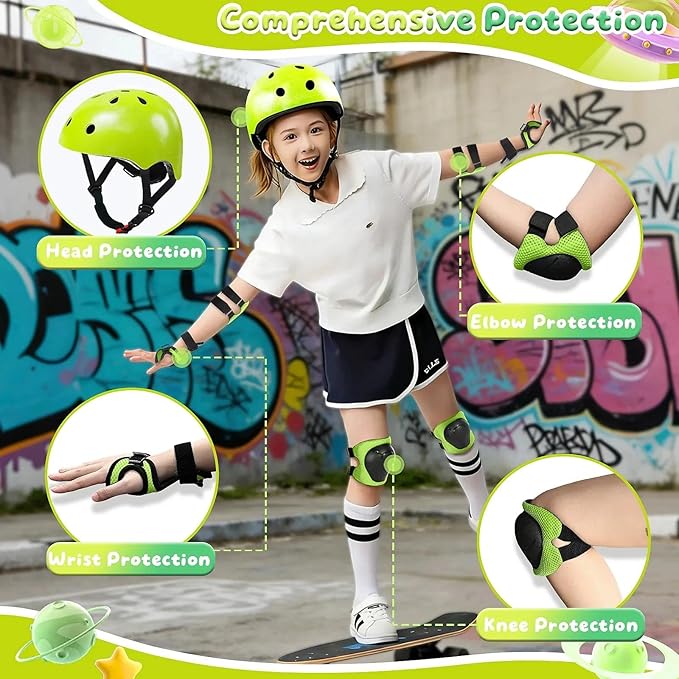Kids Bike Helmet Set for Boys Girls Toddler Bicycle Helmet Adjustable Skateboard Helmet Protective Gear Set Knee Elbow Wrist Pads for Children Cycling, Scooter, Outdoor Sports