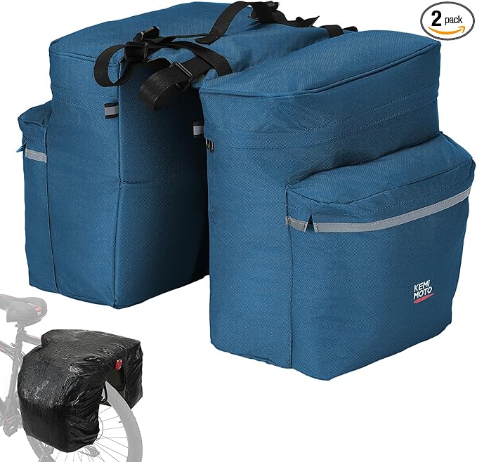 KEMIMOTO Bike Bag Panniers with Rain Cover, 34L Waterproof Bicycle Saddle Bag for Rear Rack Mountain Biking Bags Storage, Ebike Accessories for Commuter Grocery Shopping Travel Carrier, Blue