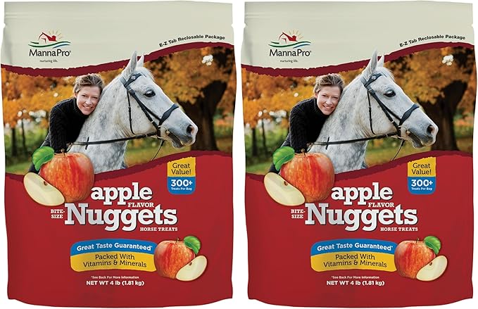 Manna Pro Bite-Size Nuggets for Horses, Pocket Sized Training Horse Treats, Apple Flavored Treats, Packs with Vitamins & Minerals, Great Taste Guaranteed, 4 lbs (Pack of 2)