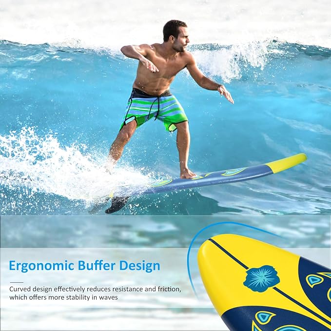 KOTEK 6' Surfboard, Surfing Board with 3 Removable Fins, Safety Leash, EPS Core & EPE Deck, Lightweight Surf Board for Teenagers, Adults, Beginners