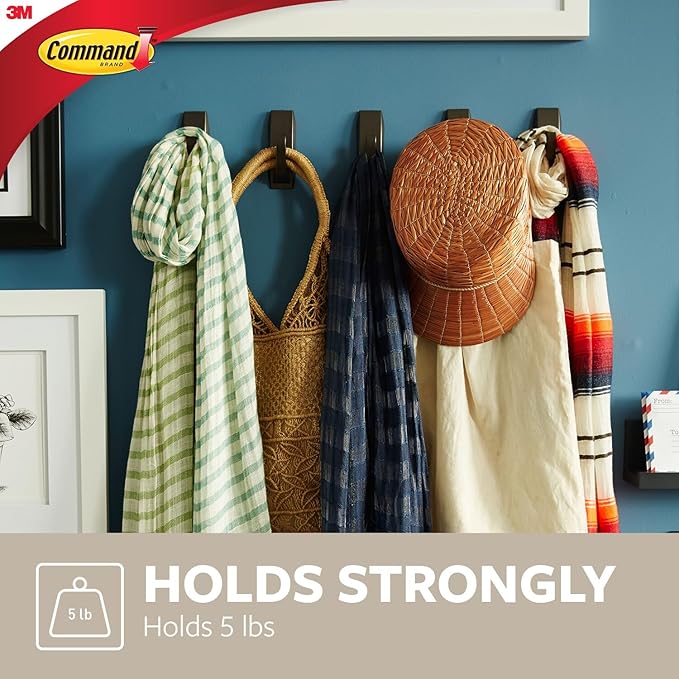Command Large Modern Reflections Metal Hook, Brushed Nickel, 1-Hook, 2-Strips, Decorate Damage-Free