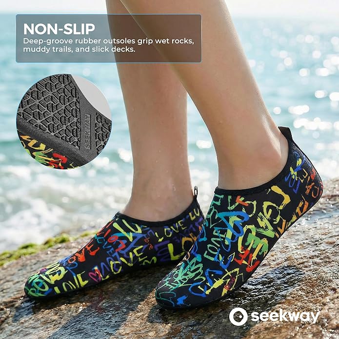 SEEKWAY Water Shoes Women Men Adult Quick-Dry Aqua Socks Barefoot Non Slip for Beach Swim River Pool Lake surf Black SK002(U)