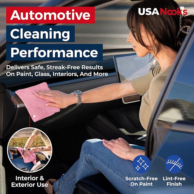 USANOOKS Microfiber Cleaning Cloth Light Pink - 100 Pcs 12.5"x12.5" - High Performance - 1200 Washes, Ultra Absorbent Towels Weave Grime & Liquid for Streak-Free Mirror Shine - Car Washing Cloth