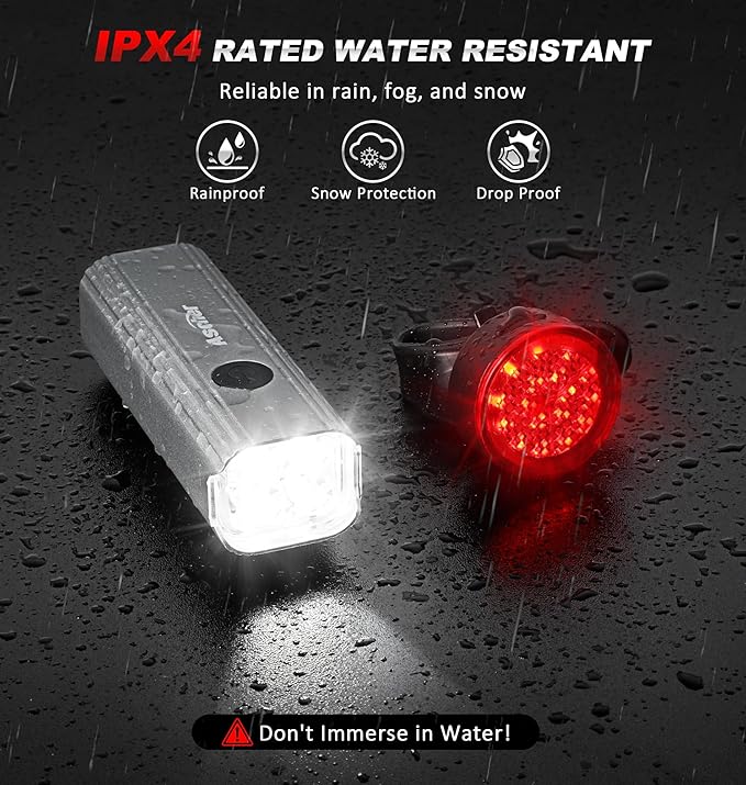 Ascher 1000 Lumens Super Bright Bike Lights for Night Riding, Type-C USB Rechargeable Bike Light Front and Back, 4 Light Modes, Waterproof Bicycle Headlight & Rear Taillight for Road Commuter Cycling