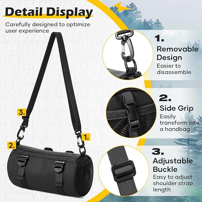 SEAFEW 6L Large Black Bike Handlebar Bag, Waterproof Rain Cover Front Bike Bag for Bicycles, Mountain Road Bike Fram Storage Barrel Bag with Water-resistant Zippers, Cycling Commuter Shoulder Bag