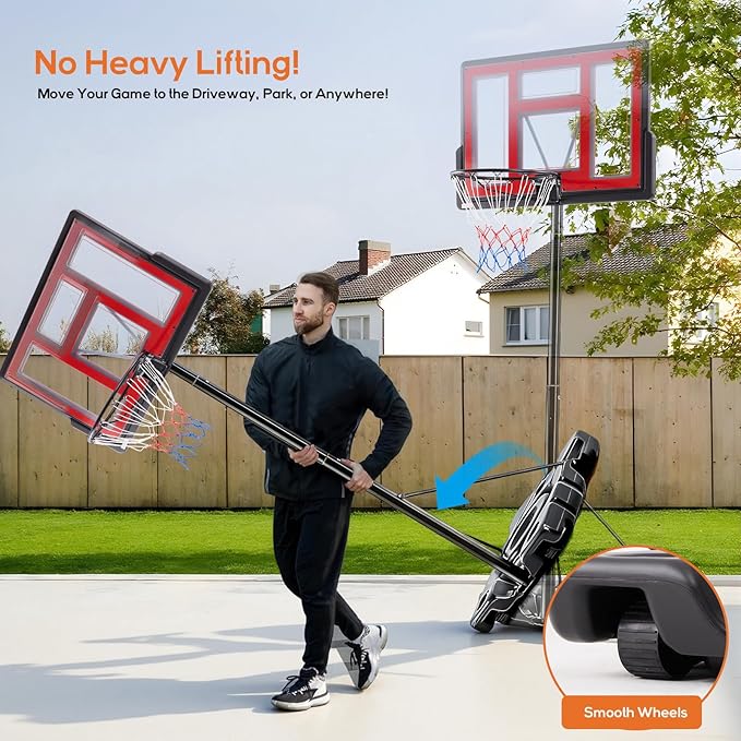 Portable Basketball Hoop Outdoor, Adjustable Basketball Hoops Goal System Shatterproof Backboard, Shock Absorbent Rim, Fillable Base for Swimming Pool/Backyard/Driveway