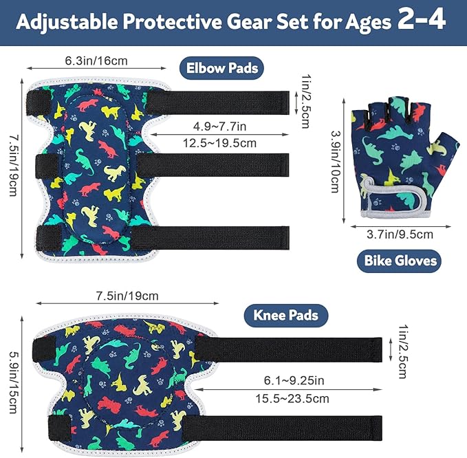 Soft Toddler Knee Pads and Elbow Pads Set with Bike Gloves, Non-Slip Toddler Knee Pads for Boys Girls 2-4 Years, Breathable Kids Protective Gear for Balance Bike, Scooter, Bicycle