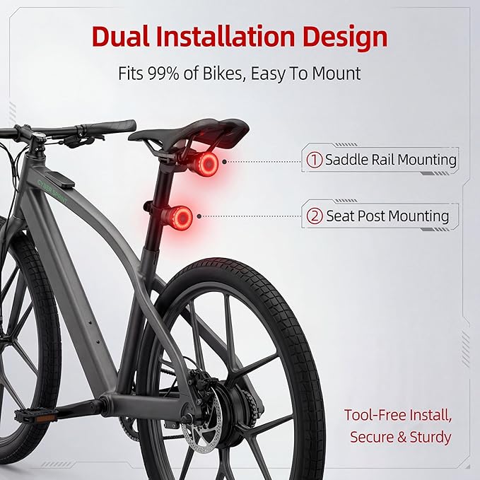 Bike GPS Tracker with Tail Light, Real-Time & Anti-Theft Bicycle Locator, No Monthly Fee/No SIM Card, Works with iOS Find My, 5 Light Modes, IP65 Waterproof, Bicycle Safety Light for Night Riding