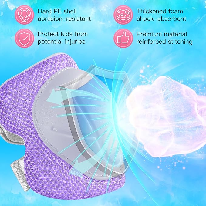 Wemfg Kids Protective Gear Set Knee Pads for Kids 3-14 Years Toddler Knee and Elbow Pads with Wrist Guards 3 in 1 for Skating Cycling Bike Rollerblading Scooter