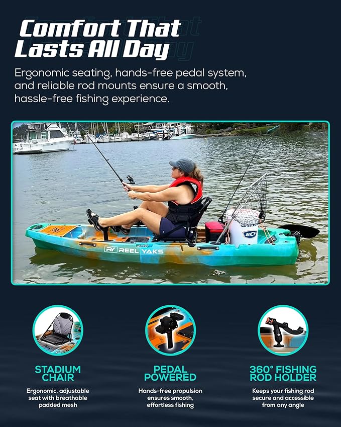 Reel Yaks Radar Modular Fishing Kayak - 10ft, 400 lbs Capacity, Sunrise - Pedal Fishing Kayaks for Adults & Youth, Sit on Top, Compact Storage, Lightweight, Easy Transport