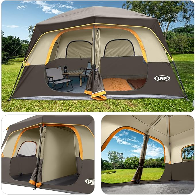 UNP 2/4/6/8 Person Tent, Portable Cabin Tent, Camping Tent 4-Person Easy Set Up, Waterproof with Top Rainfly for Outdoor Camping/Hiking