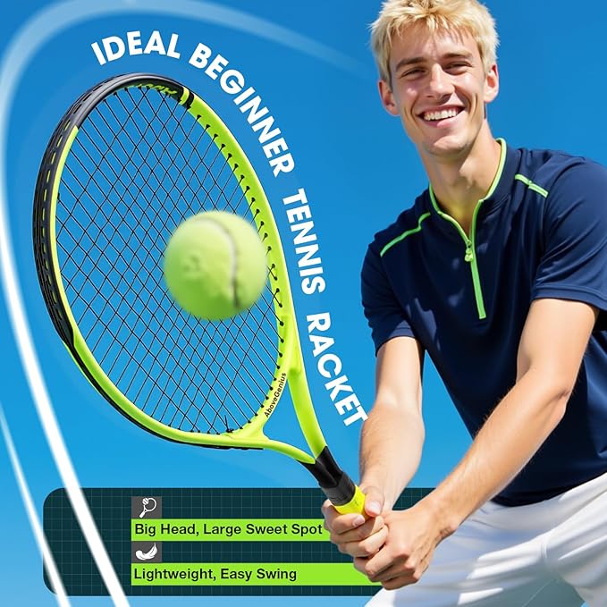 Neon Tennis Rackets 2 Pack for Adults- 27" Lightweight Aluminum Tennis Racquet Set with 3 Balls & Bag- Vibrant High-Visibility Matte Finish for Men Women Beginners