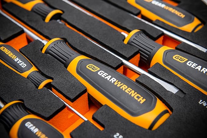 GEARWRENCH 9 Piece Slotted Dual Material Screwdriver Set in Foam Storage Tray - GWMSSCRSL