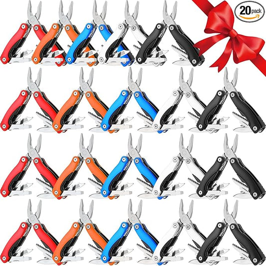 20 Pack Mini Multi Tool Bulk Birthday Gifts for Men Him Dad Boyfriend Stocking Stuffers Small Multitool Fishing Pocket Knife for Men Camping Survival Computer Bike Gadgets, 5 Colors