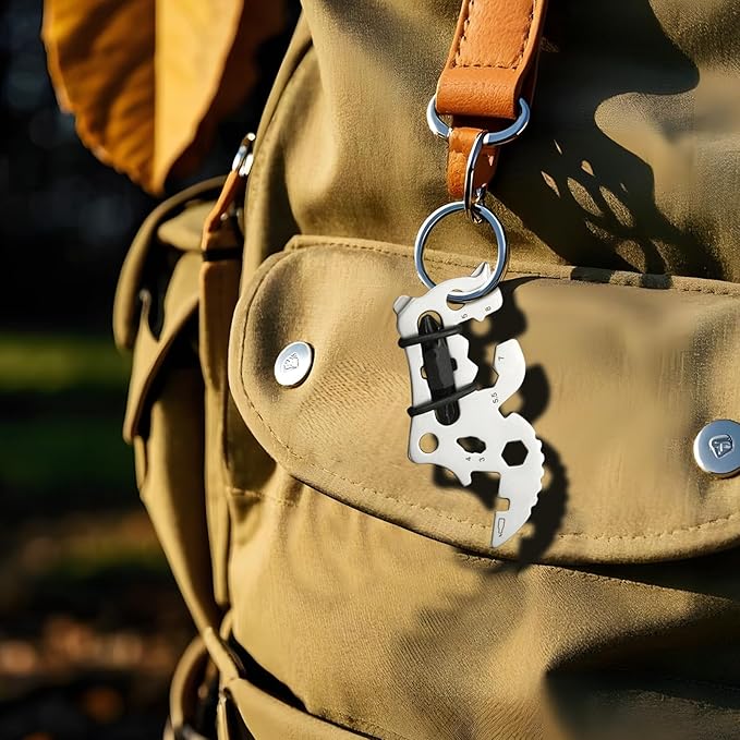 Father's Day Gifts for Dad from Daughter Son, Keychain Multi-tool 14 in 1 Pocket Gadgets Tools Bottle Opener Screwdriver, EDC Tool Key Ring Anniversary Birthday Gifts for Men Him (Rhino)