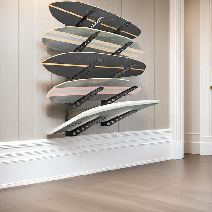 ShouRong Snowboard Wall Mount, Adjustable 5/6 Board Surfboard Rack, Surfboard Wall Hangers for Surfboard, Wakeboard, and Snowboard Storage at Home or Garage