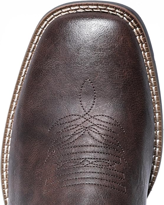 IUV Cowboy Boots For Men with Wide Square Toe Western Retro Boot Durable Classic Fashionable Embroidered Pull On Slip Resistant Boots