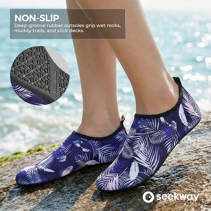 SEEKWAY Water Shoes Women Men Adult Quick-Dry Aqua Socks Barefoot Non Slip for Beach Swim River Pool Lake surf Black SK002(U)