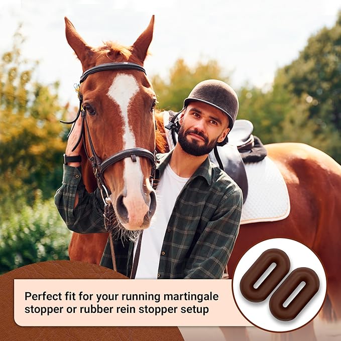 Horse Martingale Stopper, Rubber Rein Stopper for Horse Running and Standing Martingales (1 Pair, Brown)