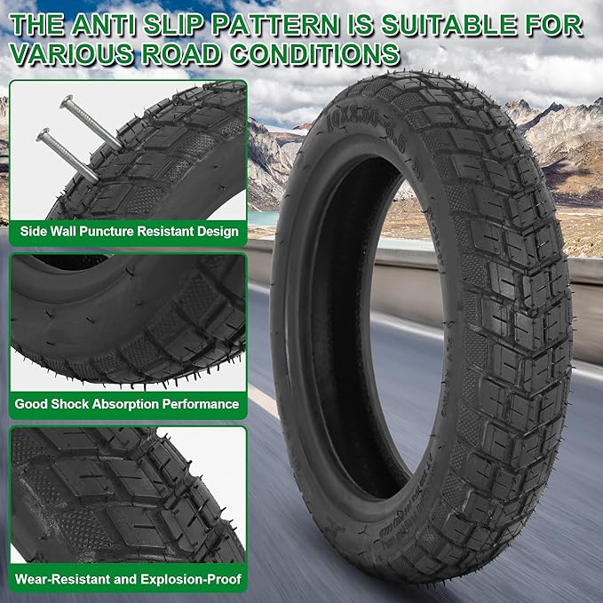 10 Inch Tyre, 10x2.5 60/70-6.5 Vacuum Outer Tire Fit for Segway Ninebot Max G2 G30P G30LP G30D Electric Scooter, Tubeless Front Rear Tyre with Lever and Value