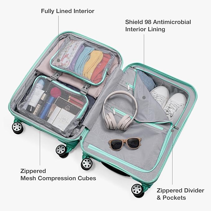 Traveler's Choice Pagosa Hardshell Expandable Luggage with Spinner Wheels, Mint, 22-Inch Carry-on