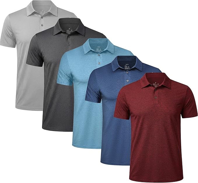TELALEO 4/5 Pack Mens Polo Shirts Quick Dry Short Sleeve Golf T Shirt Performance Moisture Wicking Casual Workout