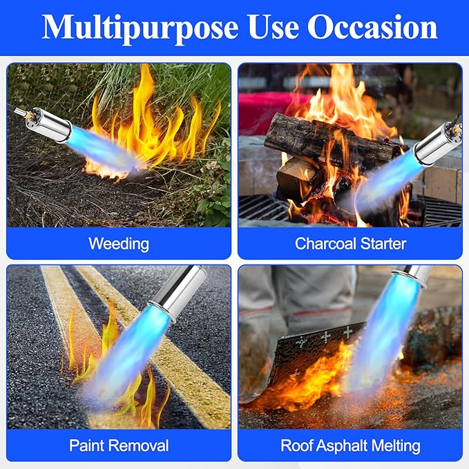 Weed Torch Propane Burner, 32" Blow Torch Flame Thrower, Weed Burner with Self Igniting and Anti-slip Rubber Handle for Weeding, Charcoal Starter, Ice Melting(Fuel Not Included)